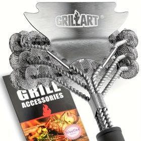 Safe And Efficient 18inch Barbecue Cleaning Brush, Suitable For Gas Porcelain Charcoal Barbecues Barbecue Accessories (Color: silver)