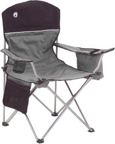 Portable Quad Camping Chair with 4-Can Cooler, Cushioned Seat & Back with Side Pockets & Cup Holder, Carry Bag Included (Color: Grey/Black)